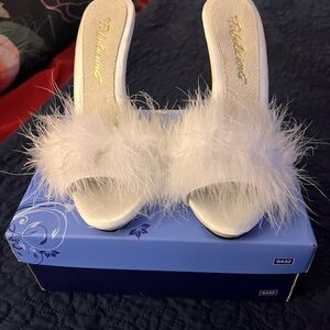 White Feather Slide Heels for Women - Fashionove